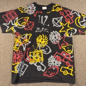 1992 U2 Zoo TV AOP Tour T-shirt Men’s Single Stitch AOP Black Graffiti XL